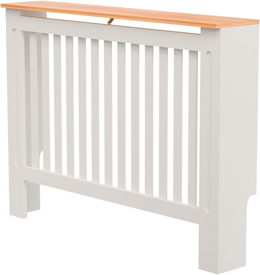 Medium Radiator Cover White MDF Classic Wood with Oak Top Shelf W111xH83cm