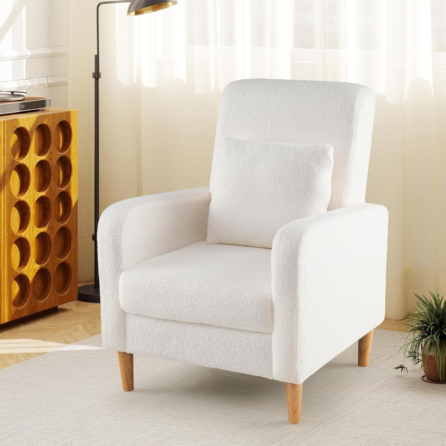 White Teddy Fleece Lounge Chair with Pillow for Bedroom or Living Room