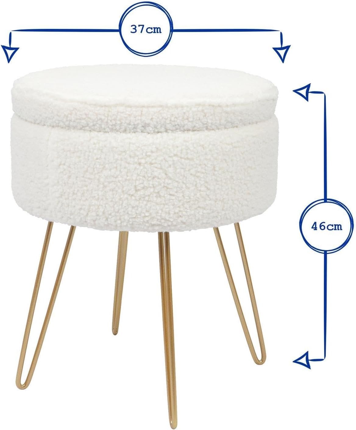 Set of 2 Cream Bouclé Storage Footstools Gold Legs Modern Round Pouffes
