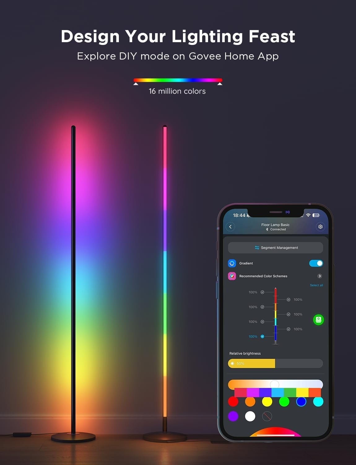 Smart RGB Corner Floor Lamp 2-Pack LED Mood Light Music Sync Alexa Control