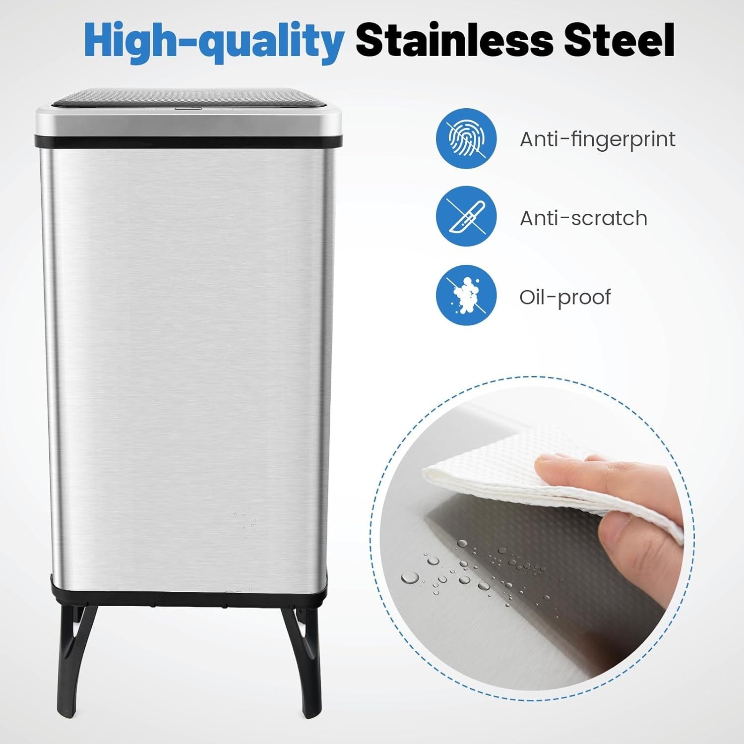 50L Touchless Sensor Kitchen Bin | Automatic Trash Can Silver Steel