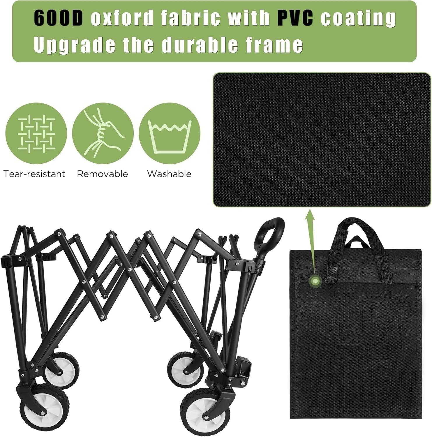 Black Heavy Duty Folding Wagon 100L All-Terrain Garden Camping Beach Trolley