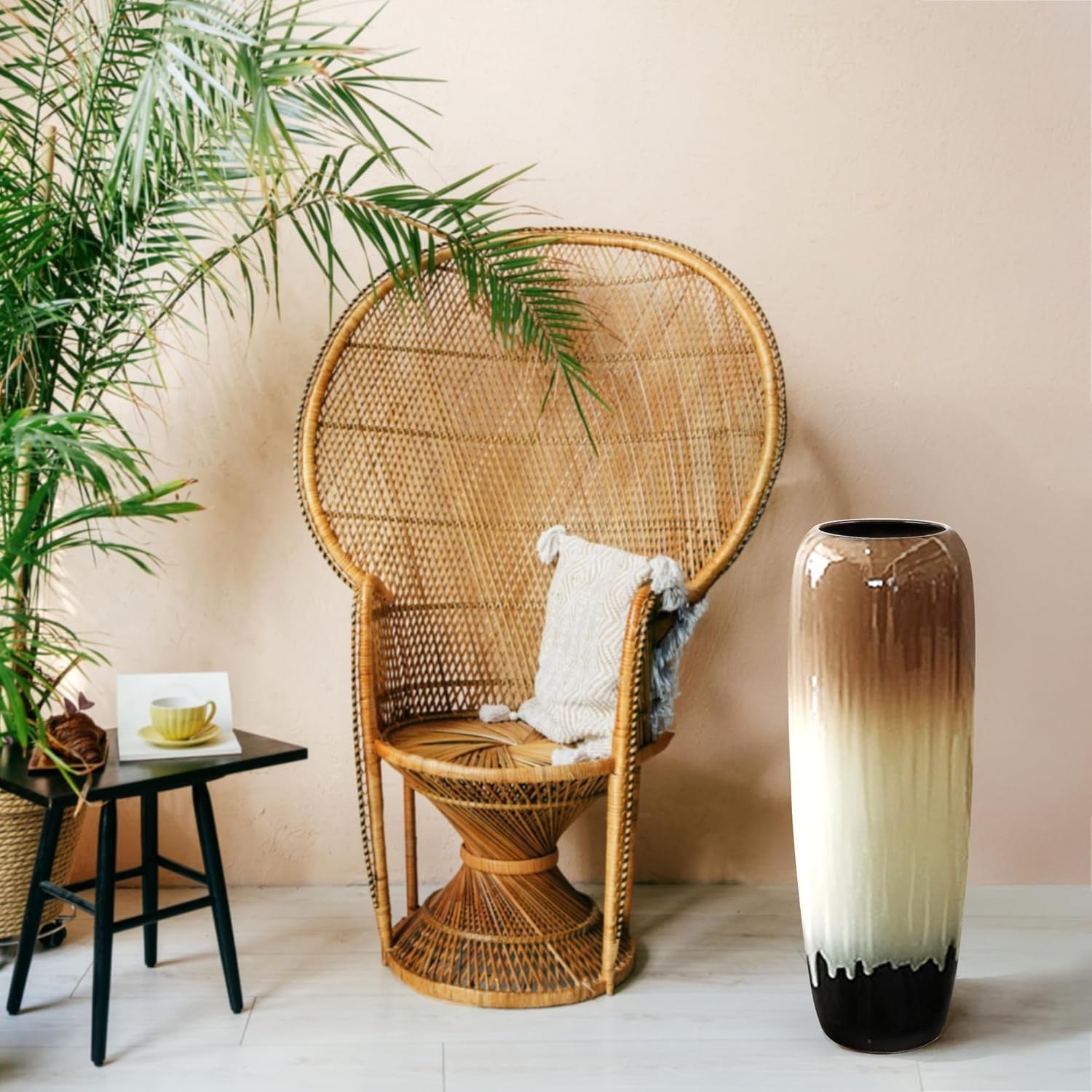 Tall Floor Vase 50cm Brown Ceramic Pampas Grass Vase Modern Home Decor