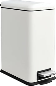 10L White Stainless Steel Pedal Bin Slim Bathroom Soft Close Lid