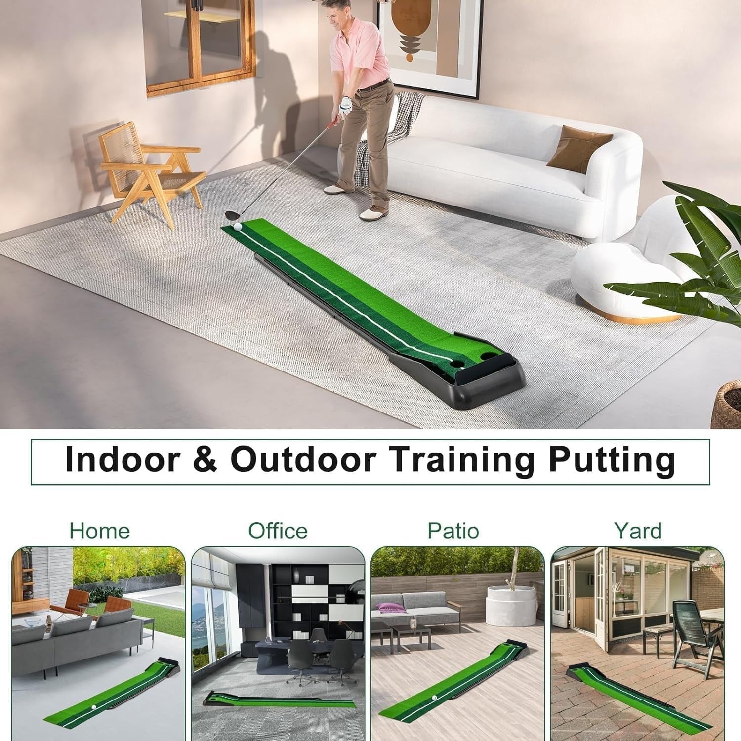 Golf Putting Mat Auto Ball Return Indoor Practice Trainer Home Office