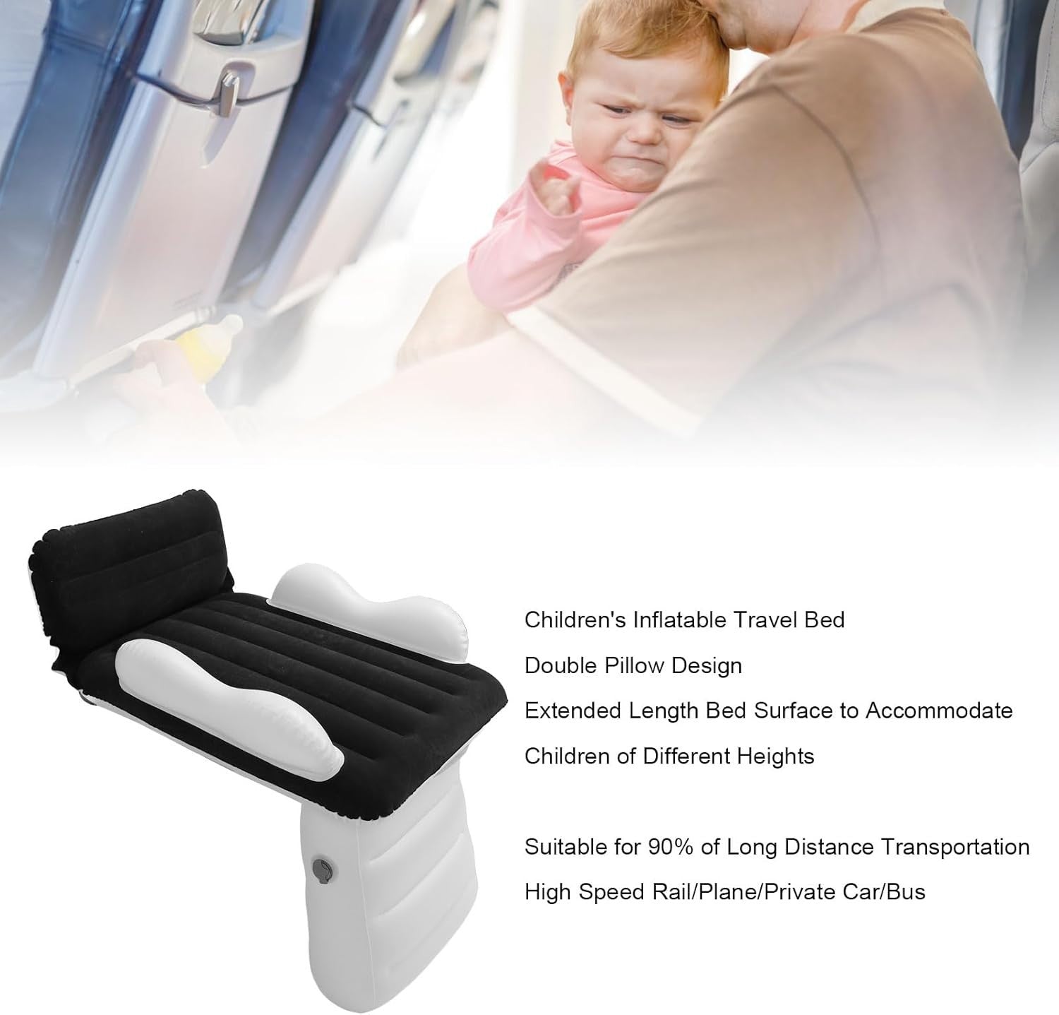 Inflatable Toddler Airplane Bed with Safety Belt – Travel Car Seat Extender
