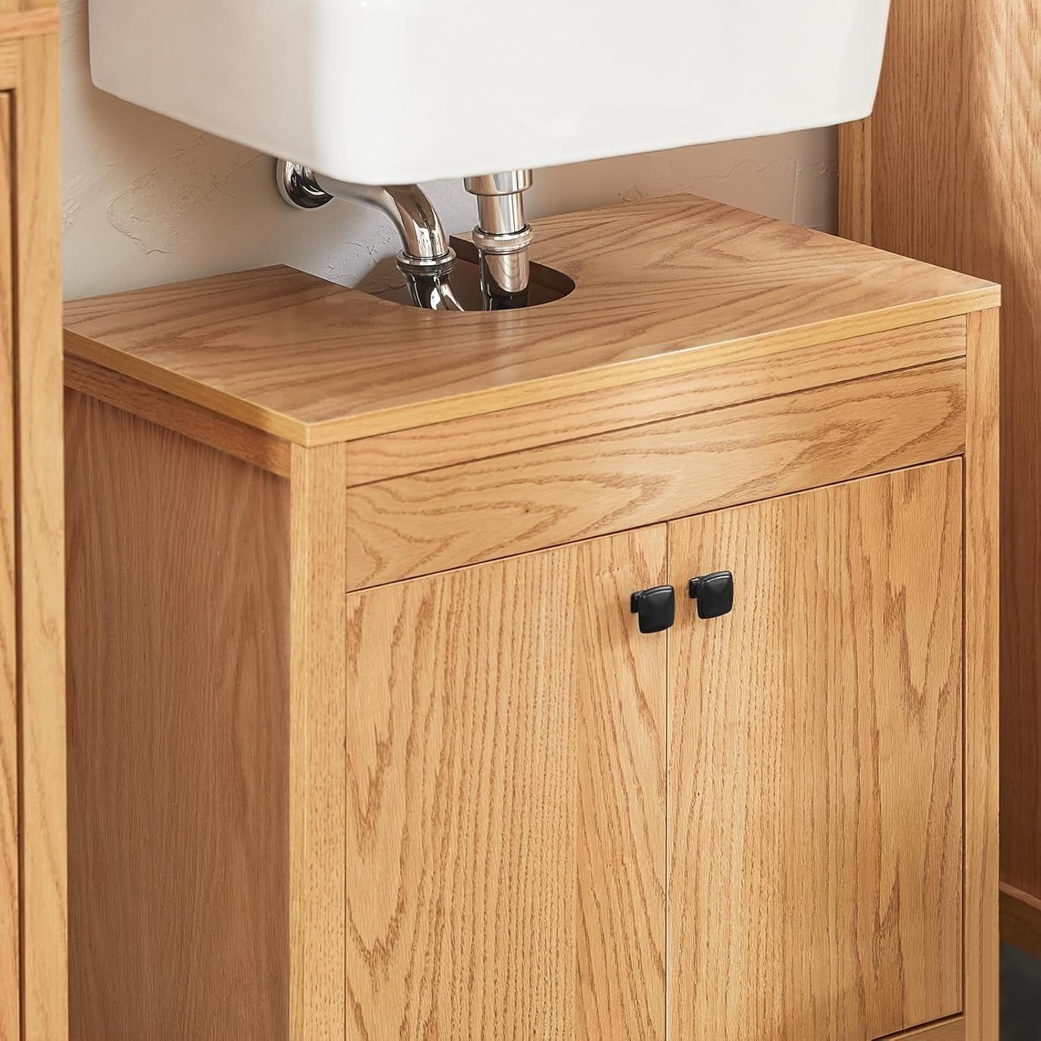 Natural Oak Bathroom Vanity Cabinet 60cm Under Sink Storage Unit with Double