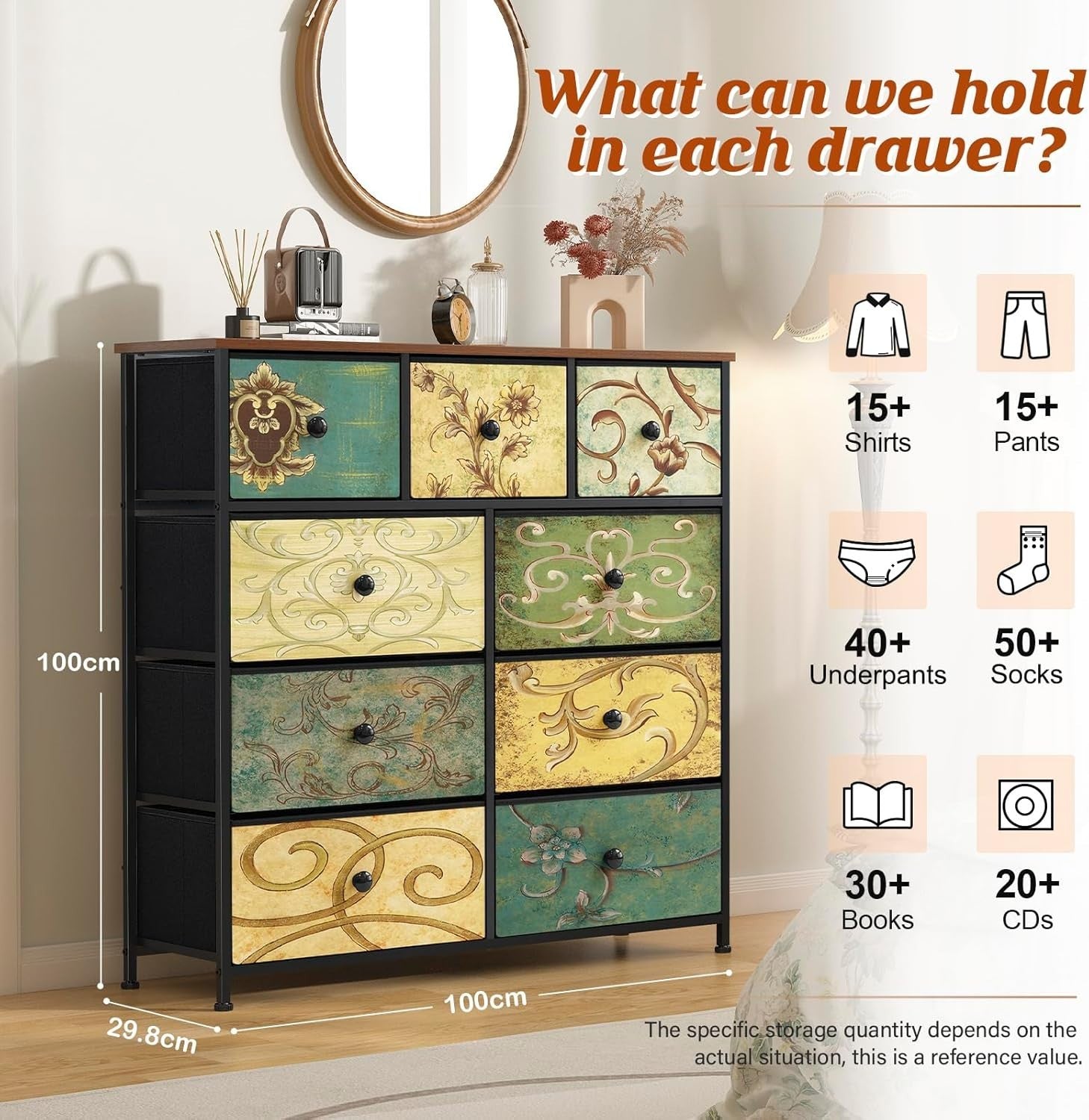 9 Drawer Fabric Chest Lightweight Storage Organizer Bedroom Living Room