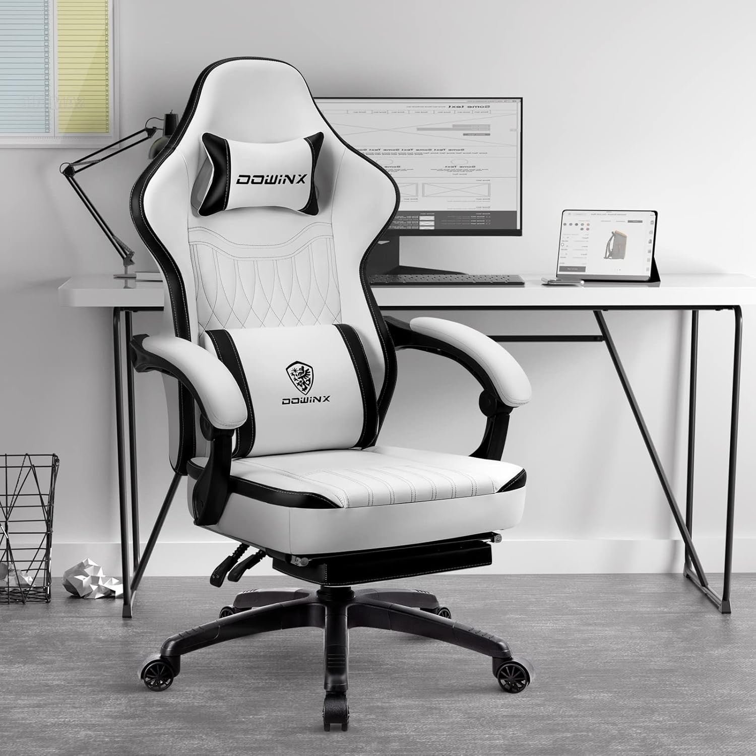 Gaming Chair Pocket Spring Cushion Massage Lumbar Footrest B&W