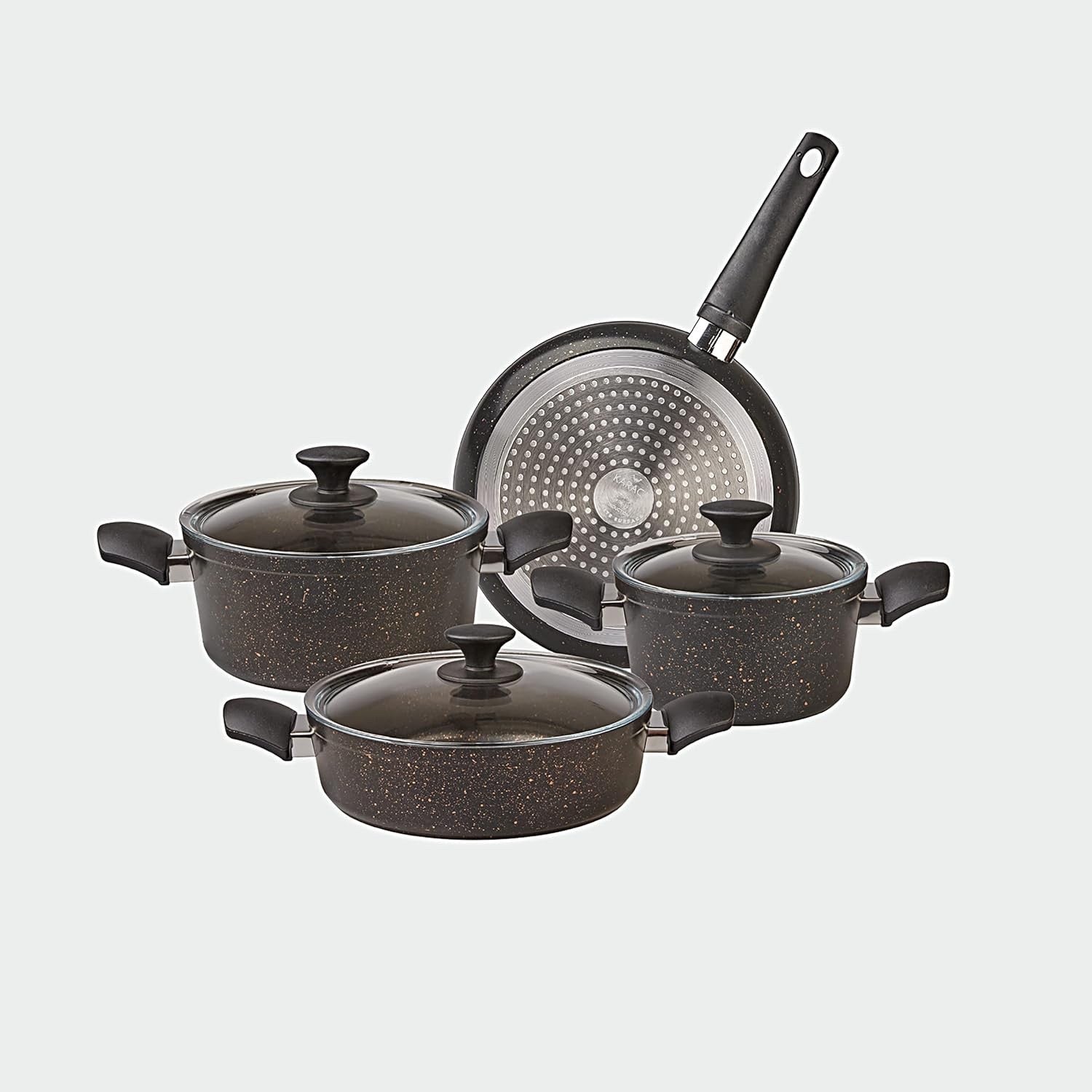 7pcs BlackGold Granite Non Stick Induction Cookware Set With Lid PFOA Free