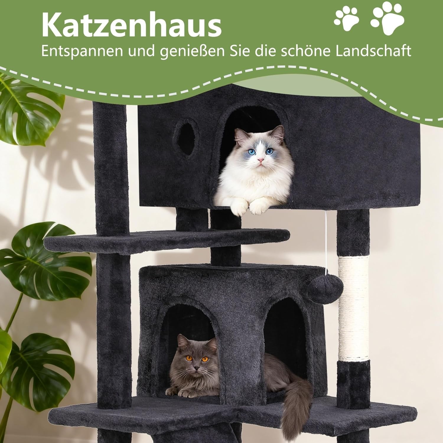 Dark Grey Cat Tree Tower 139cm Multi Level Condo with Scratching Posts