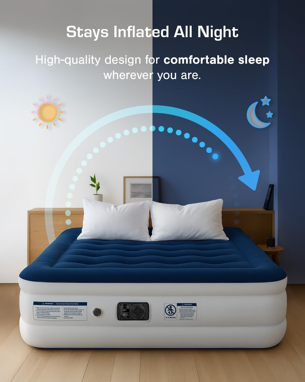 Luxury King Air Bed Built-In Electric Pump Flocked Mattress Fast Inflate