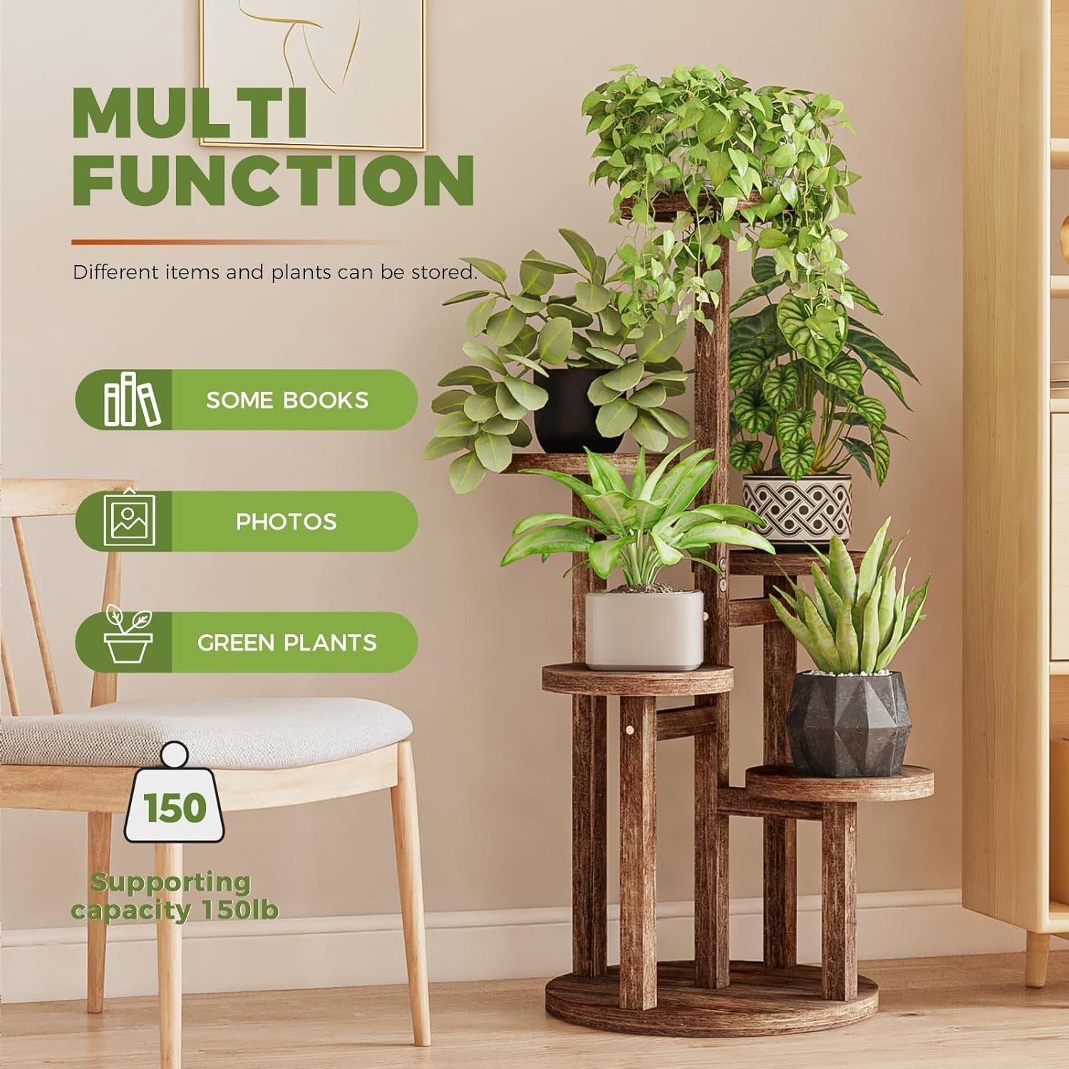 5-Tier Wooden Plant Stand Indoor Corner Shelf, Multi-Layer Flower Display Rack