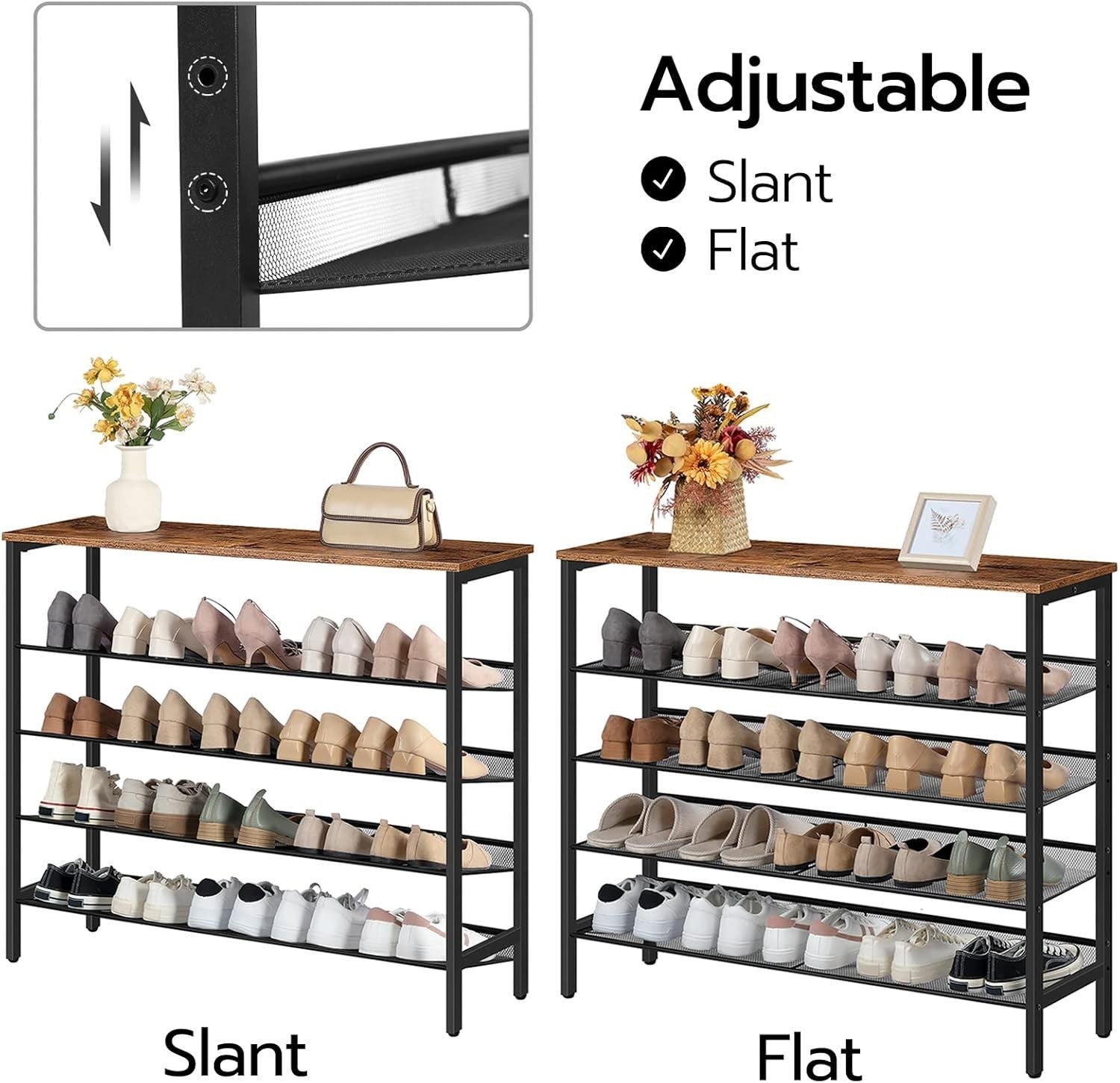 5-Tier Industrial Shoe Rack Shelf Storage Unit, Adjustable, 100cm Wide