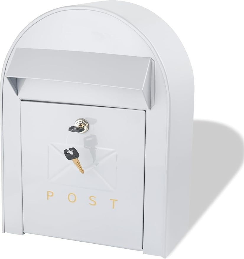 Lockable Wall Mounted Mailbox Cast Iron Weatherproof Secure Post Box Grey 38cm