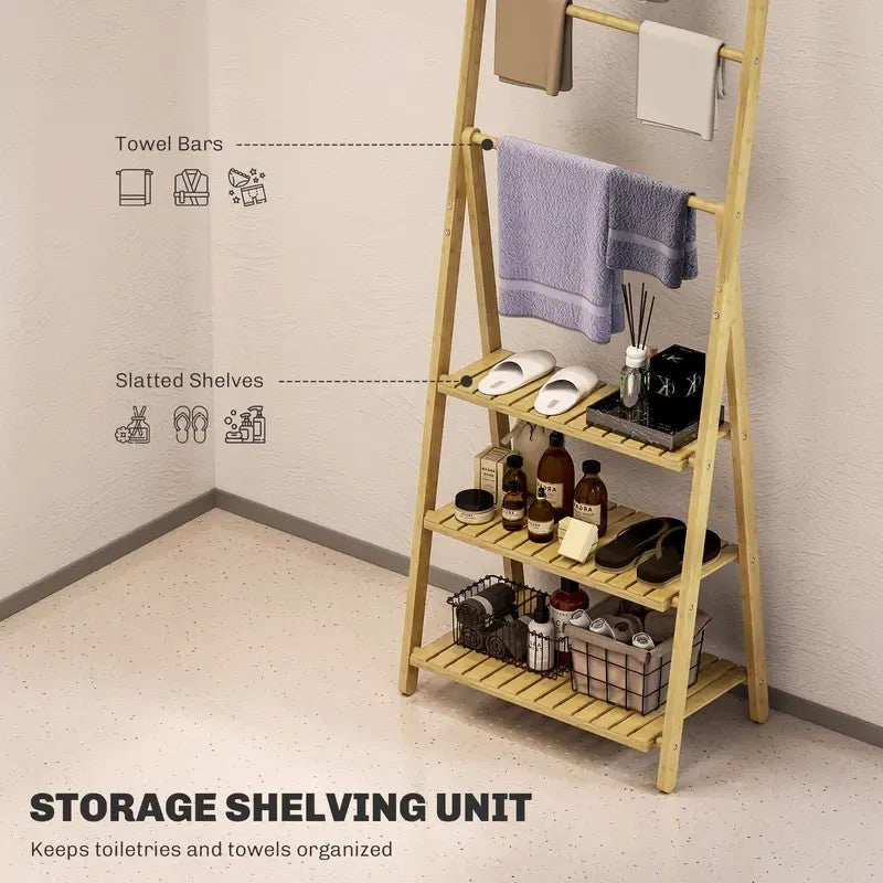 Bamboo Bathroom Shelf Rack Ladder Unit Towel Bars Storage Stand 3 Tier