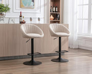 Set of 2 Beige Polyester Bar Stools Adjustable Swivel Counter Chairs