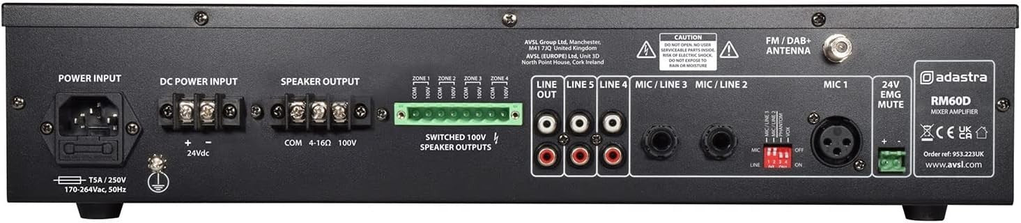 60W 100V Mixer Amplifier DAB+ Bluetooth USB SD PA System