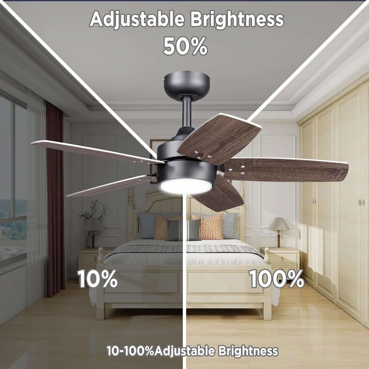 36" Ceiling Fan Light, 6 Speeds, Reversible, Dimmable, Remote, Quiet