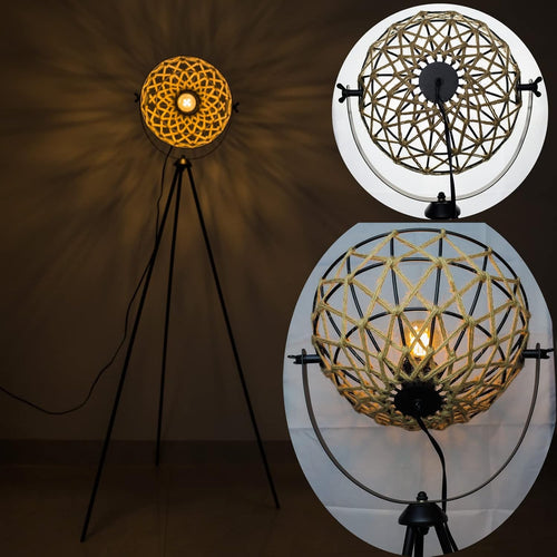 Rattan Floor Lamp Tripod Woven Shade Modern Corner Standing Light E27