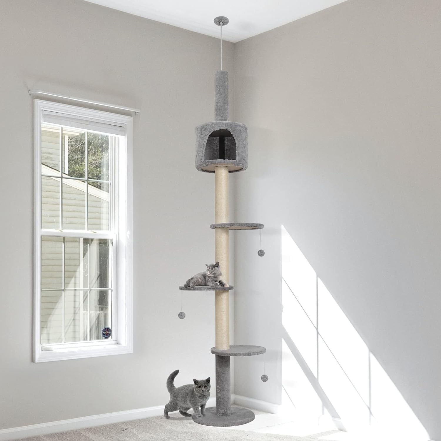 Floor to Ceiling Cat Tree 260cm Adjustable Tower Scratching Post Condo