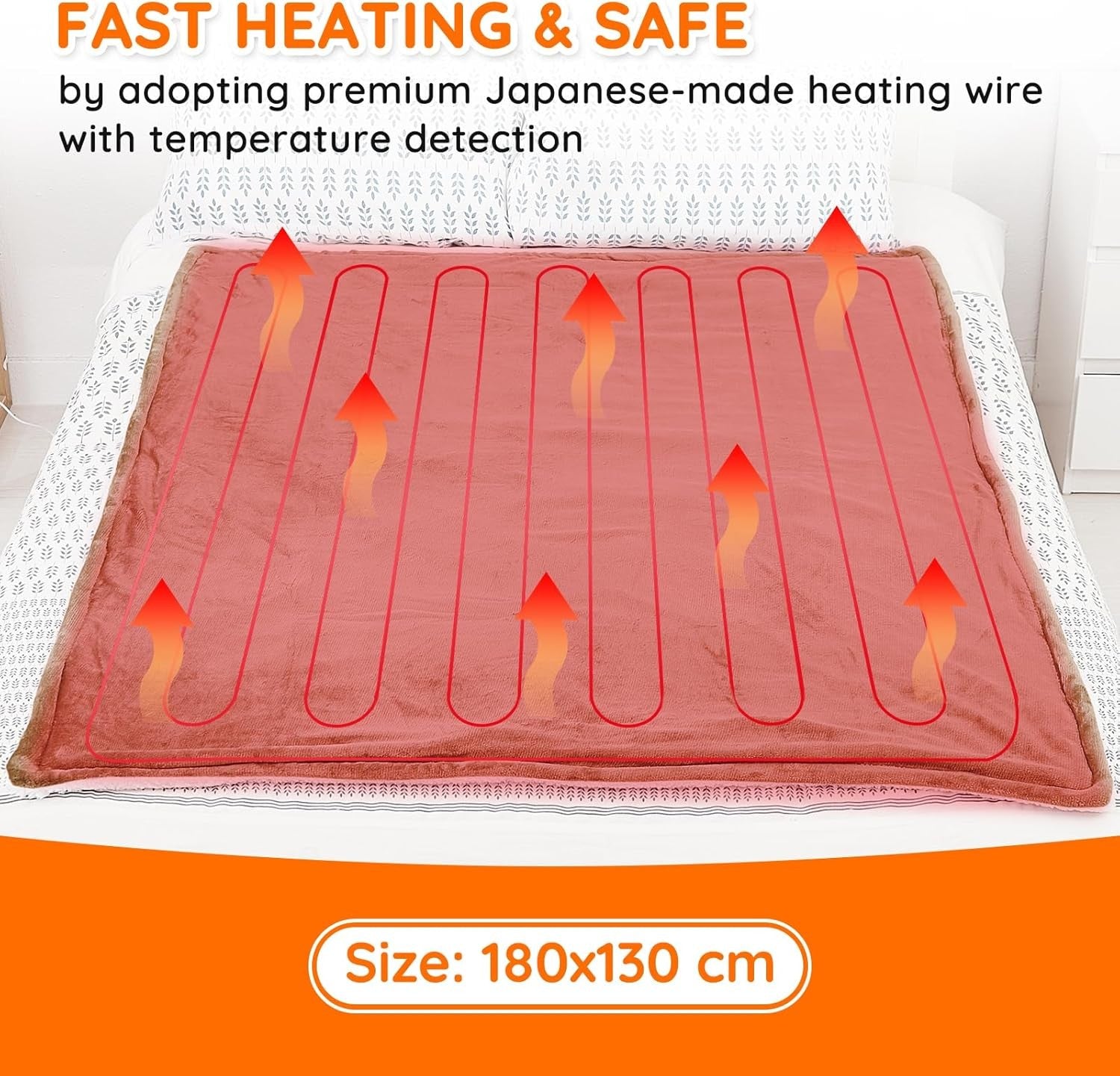 Electric Heated Throw Blanket Fast Heat 10 Levels Sherpa 180x130cm
