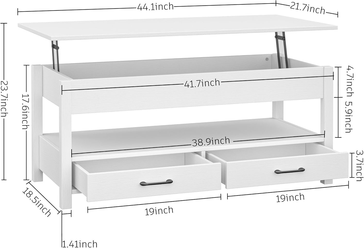 Lift-Up Coffee Table with Storage, Drawers & Shelf – Space-Saving, Modern Design