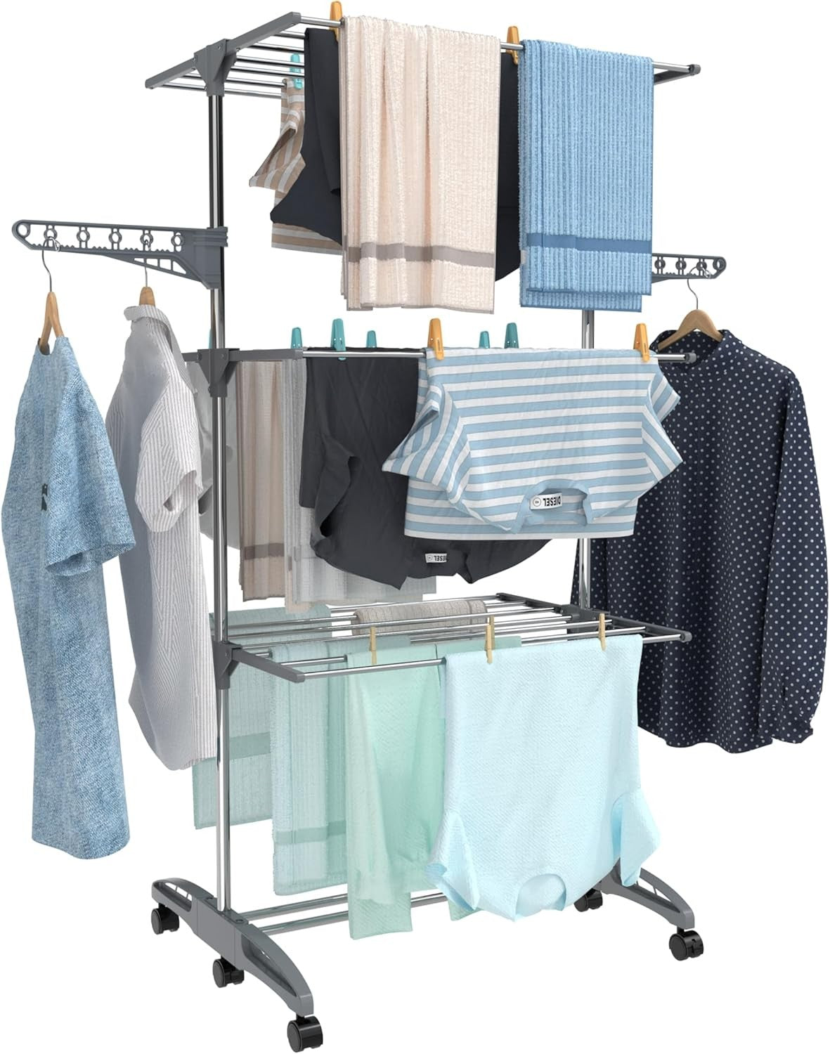 4 Tier Clothes Airer Stainless Steel Folding Laundry Drying Rack with Shoe