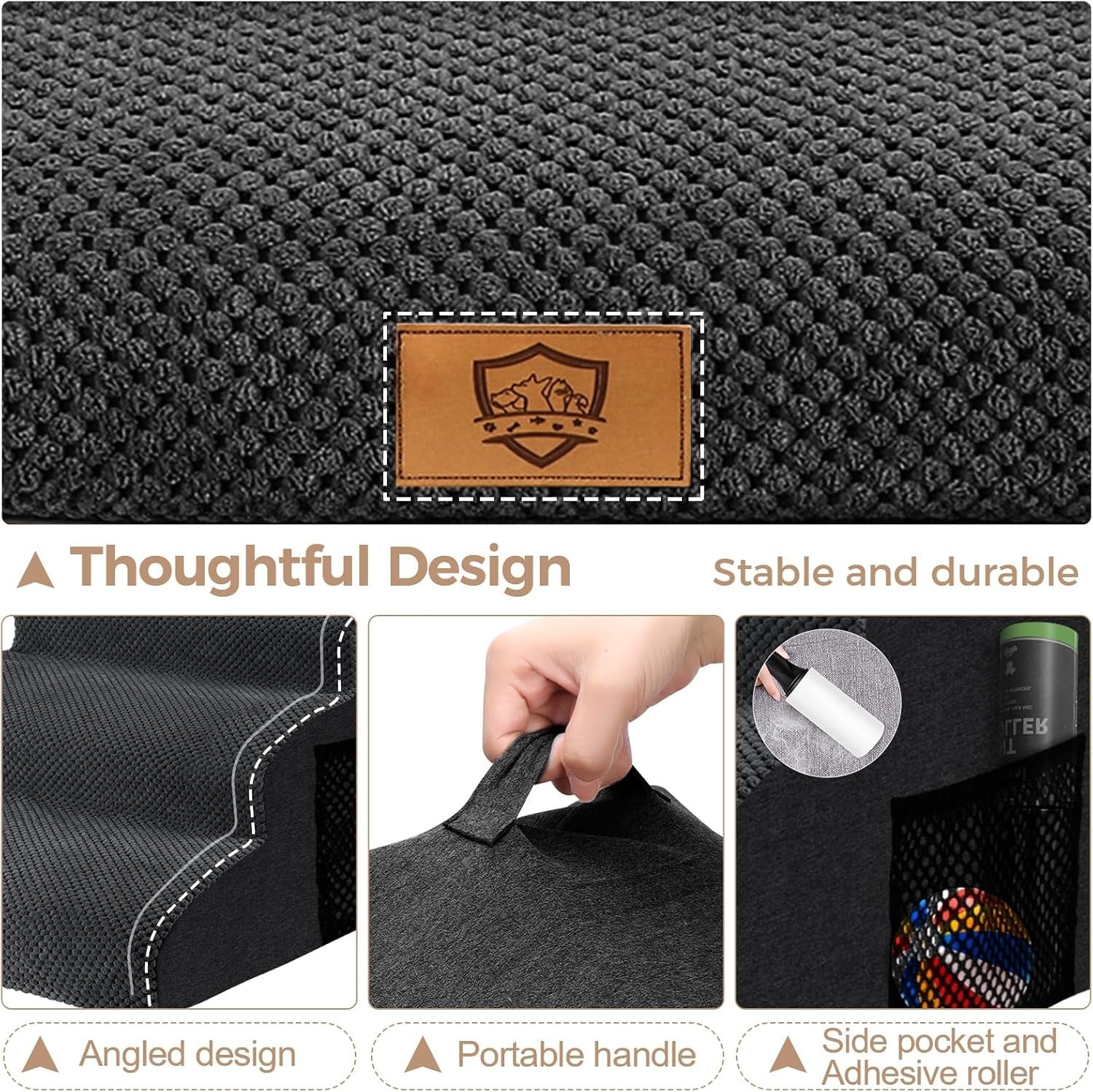4 Step Dog Stairs Ramp for Bed Sofa Non Slip Washable Black 73x40x51cm
