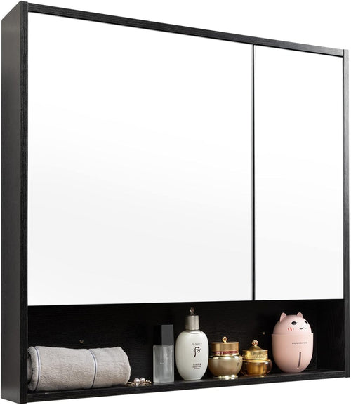 Wall Mounted Bathroom Mirror Cabinet 78x75cm Double Door Shelf Storage