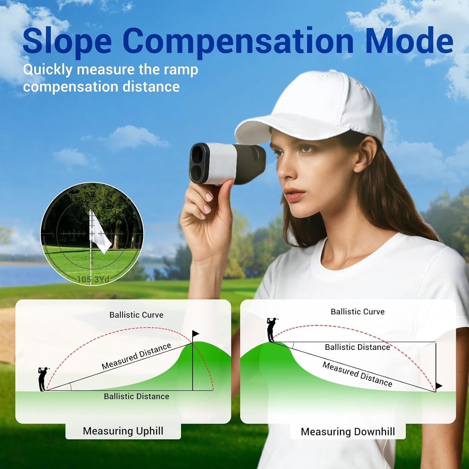 Golf Laser Rangefinder with Slope 1300Y 6X Flag Lock Vibration LCD