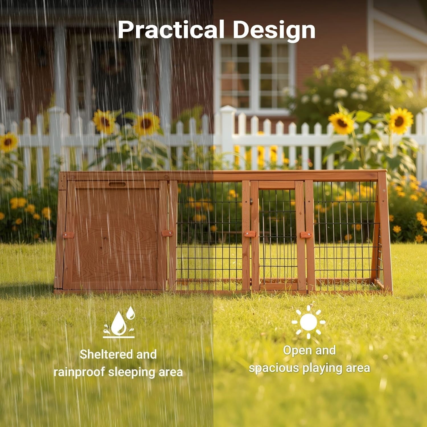 Wooden Rabbit Hutch Open Run 118x50x45cm Spruce