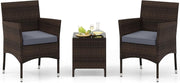 3PC Rattan Bistro Set Outdoor Patio Chairs Table Cushioned Balcony Set