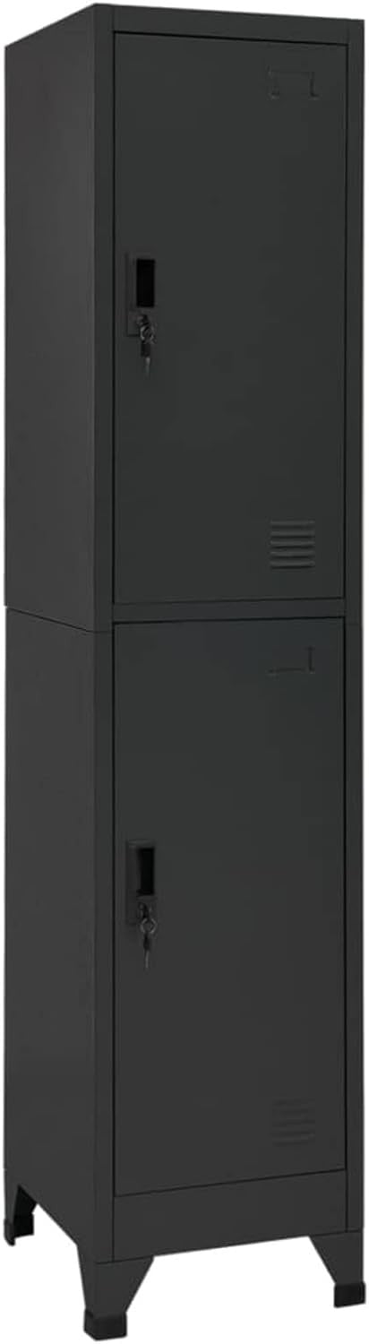 2 Door Metal Locker Cabinet Lockable Storage Cupboard Office Gym Anthracite