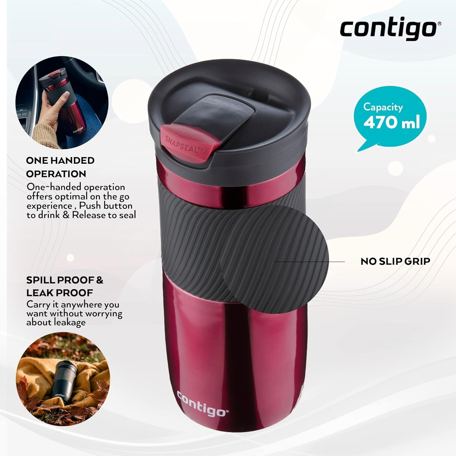 Insulated Travel Mug 470ml Vivid Pink Leakproof Thermal Cup