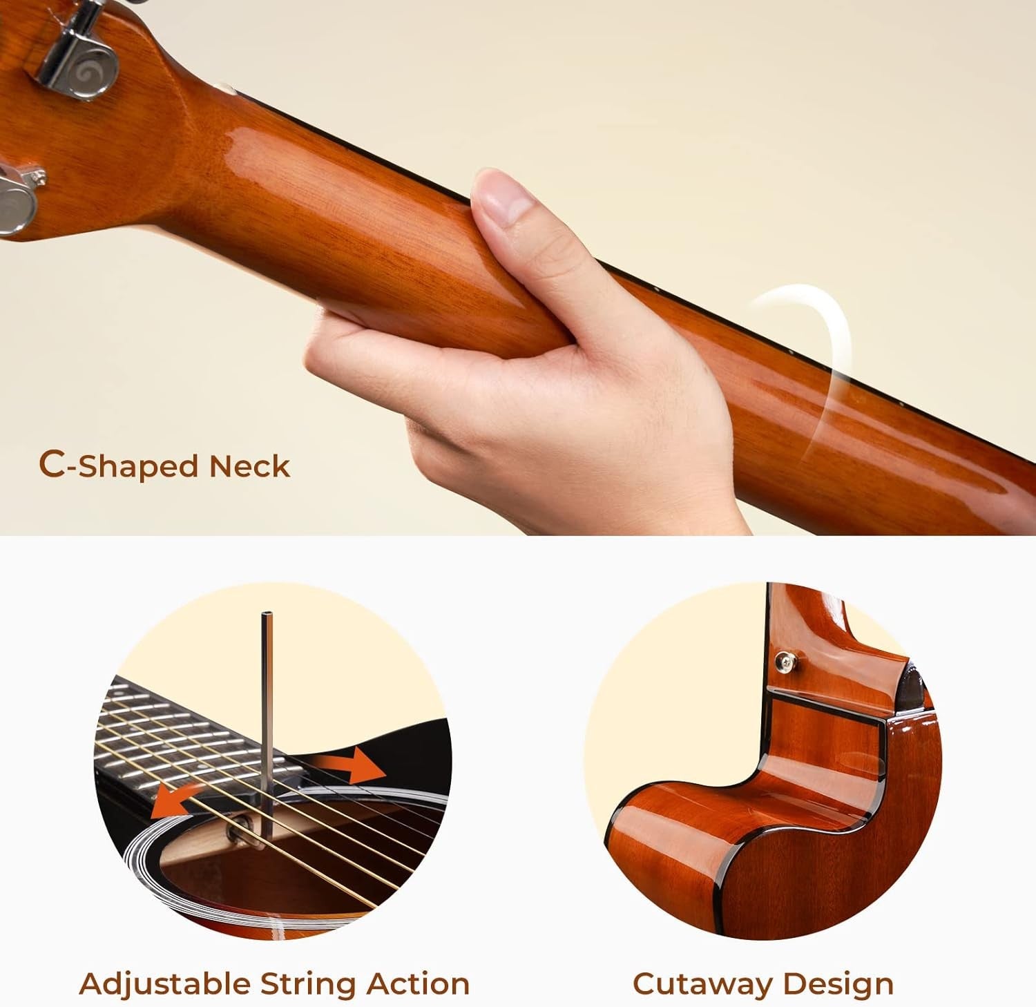 Full Size 41in Acoustic Guitar Cutaway Starter Kit Sunburst