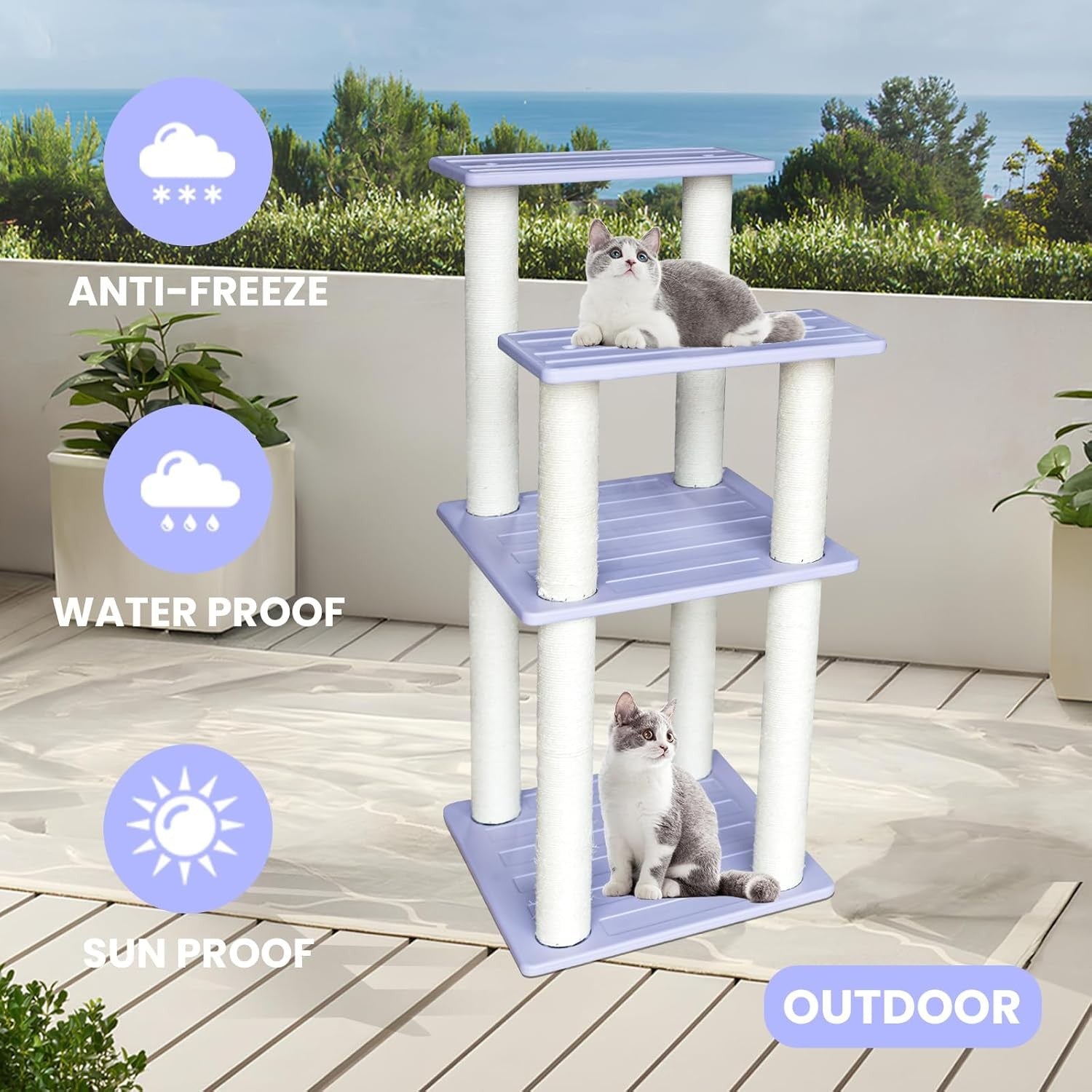 46 Inch Cat Tree Tower Multi Level Scratching Posts Indoor Outdoor Large Cats