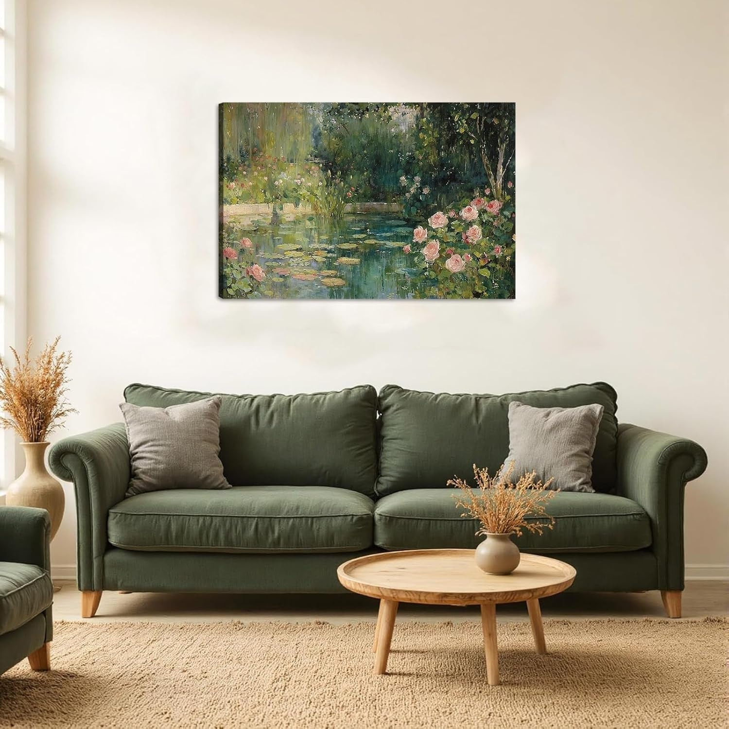 Impressionist Floral Pond Canvas Wall Art Framed Botanical Landscape Decor