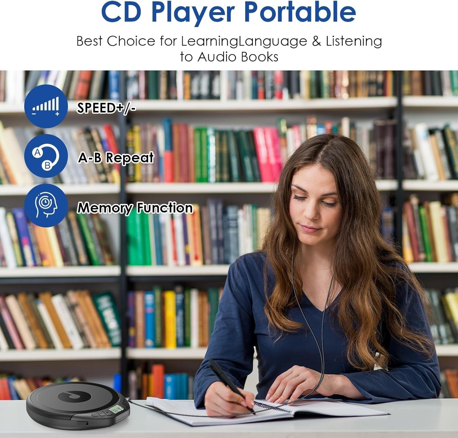 Portable CD Player Anti-Skip Shockproof LCD AUX Car Use w/ Earphones