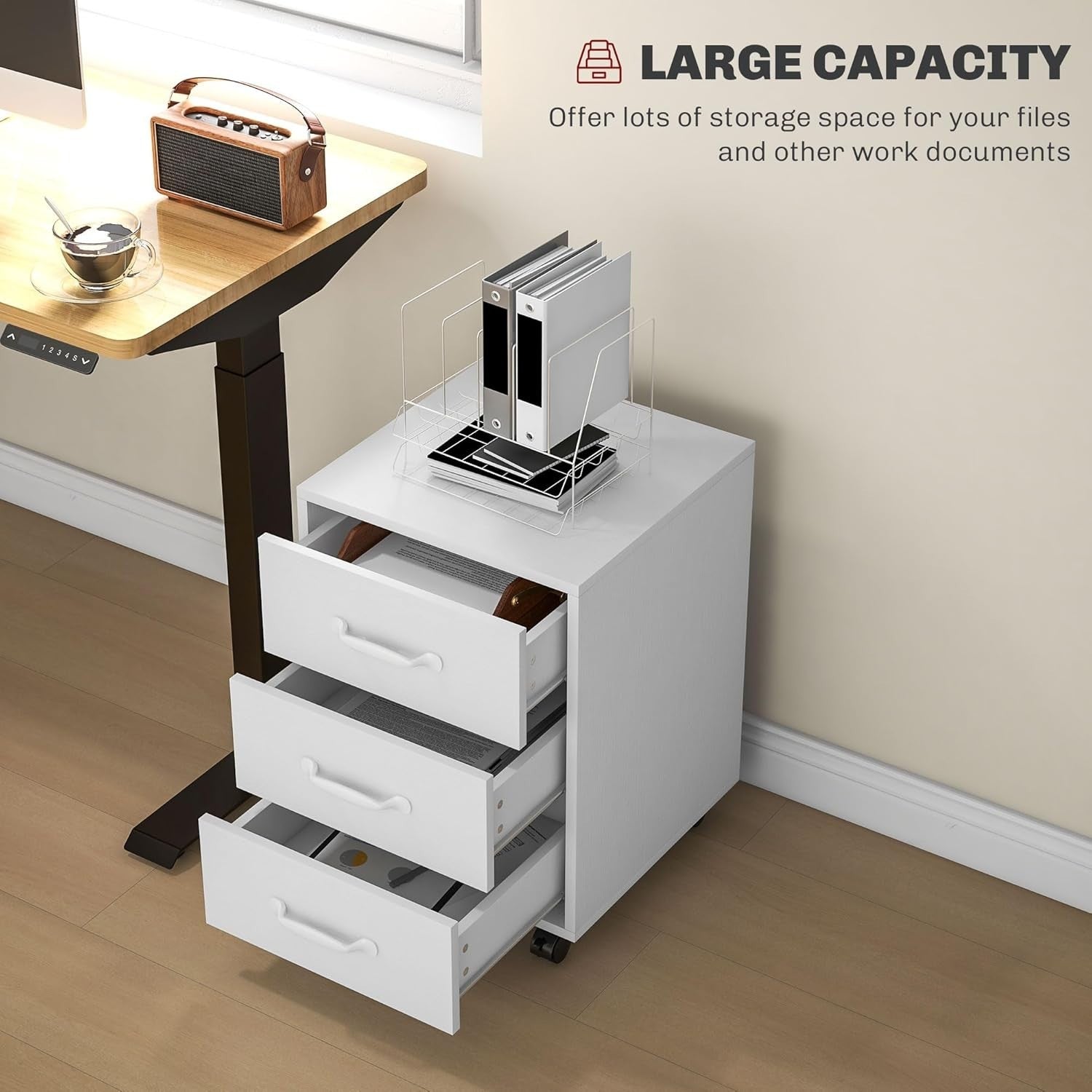 Compact Rolling File Cabinet 3 Drawer Under Desk Printer Stand Storage