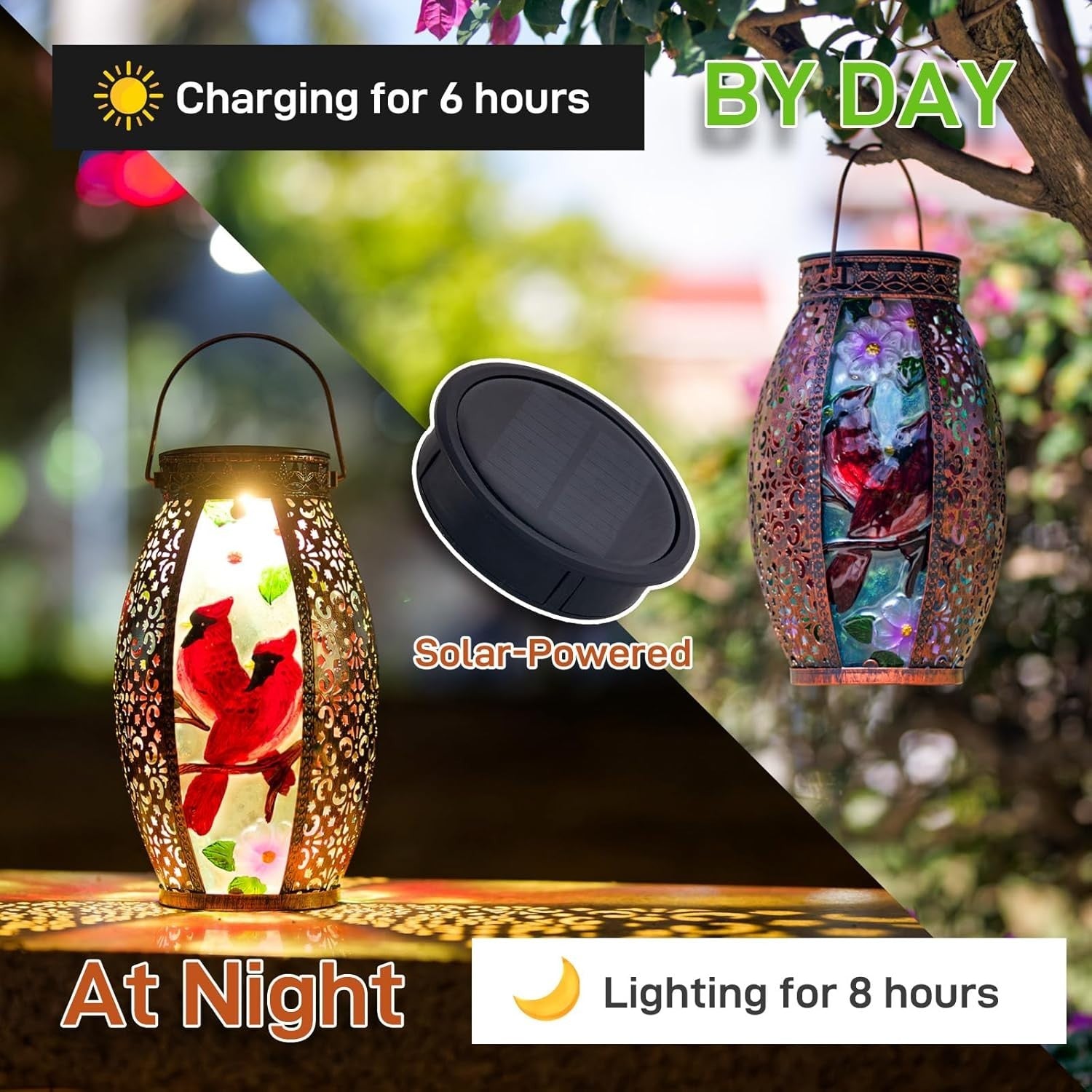 Hanging Cardinal Solar Lantern 2 Pack – Waterproof LED Garden Lights
