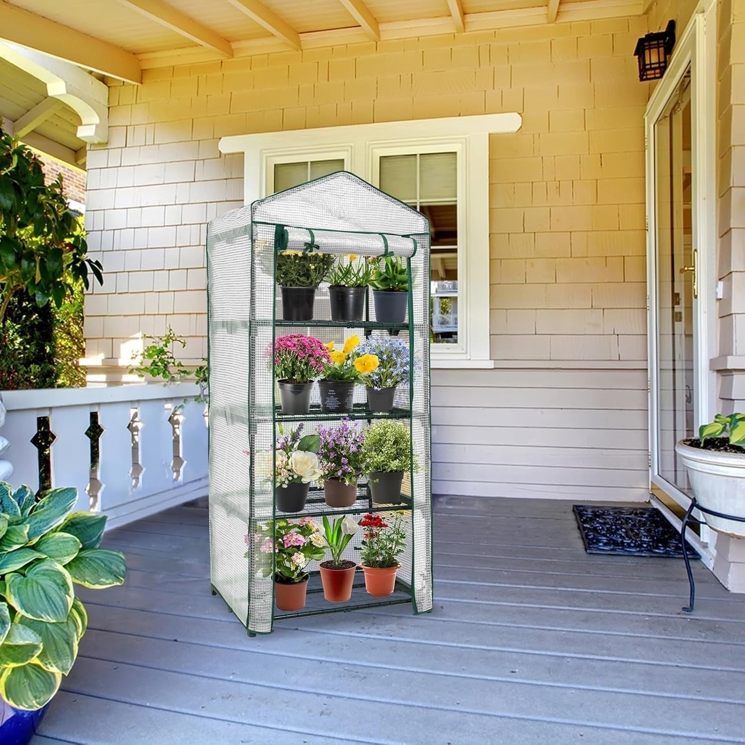 Mini 4-Tier Greenhouse with Shelves 69x49x163cm Clear PE Cover Indoor Outdoor