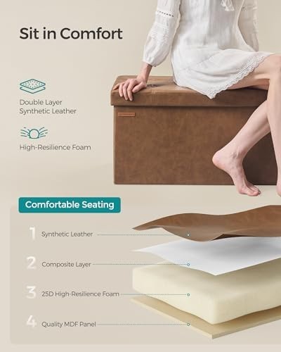 Coffee Brown Folding Storage Ottoman Bench – 76cm Seat & Footrest Box