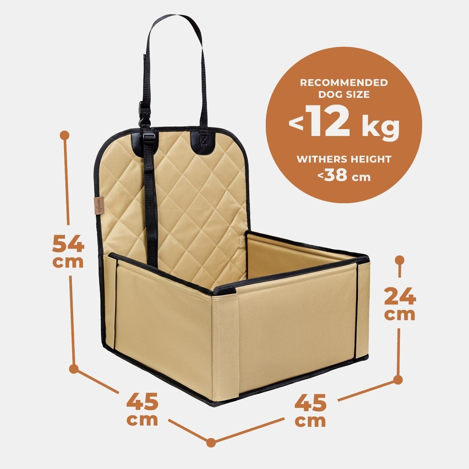 Extra Stable Dog Booster Car Seat Waterproof Travel Bed Beige 12kg