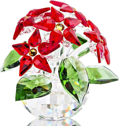 Crystal Poinsettia Flower Ornament • Red Glass Figurine • Luxury Table Décor