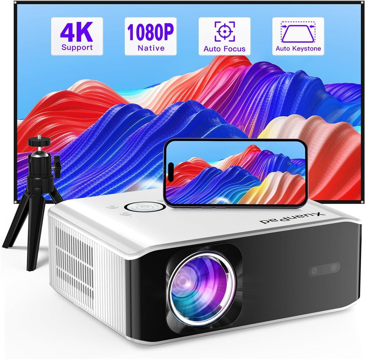 1080P 4K WiFi 6 Smart Projector 26000 Lumens Auto Focus Home Cinema