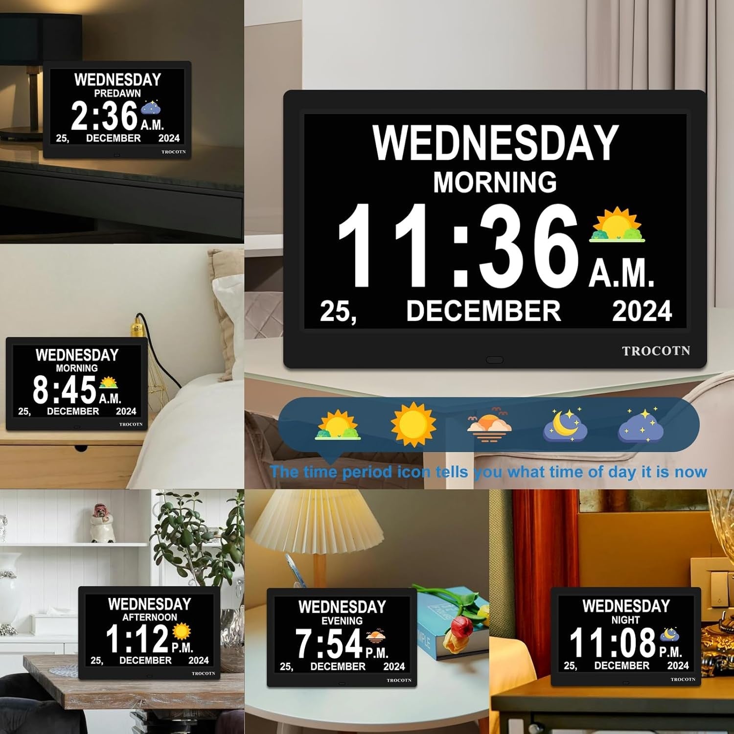 Large Digital Calendar Clock Day Date Time Display Remote Easy Read