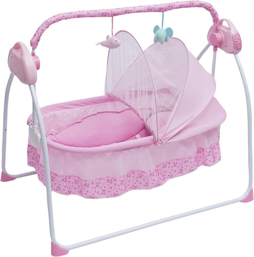 Electric Baby Cradle Swing with Music Timer Remote Travel Bassinet Pink