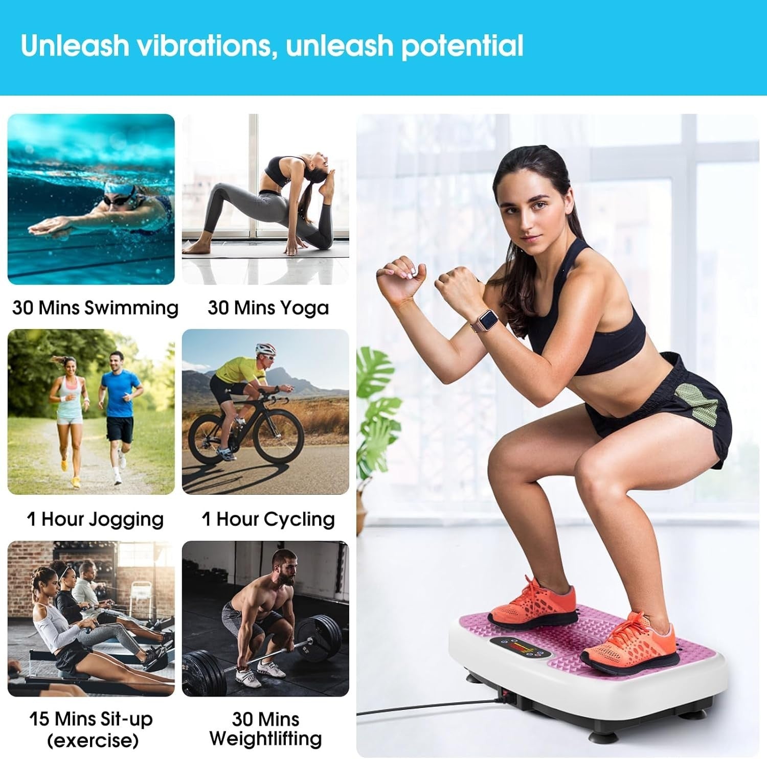 Power Waver Vibration Plate 120 Levels Foot Massage Bands 400lb