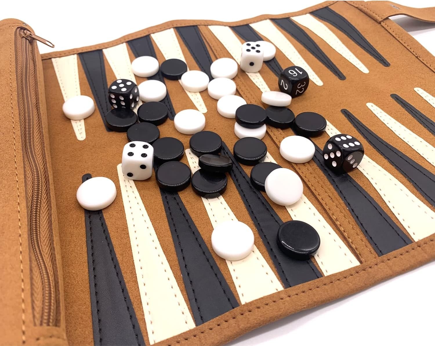 Travel Backgammon Set Roll Up Leather Portable Board Game 18.5 Inch
